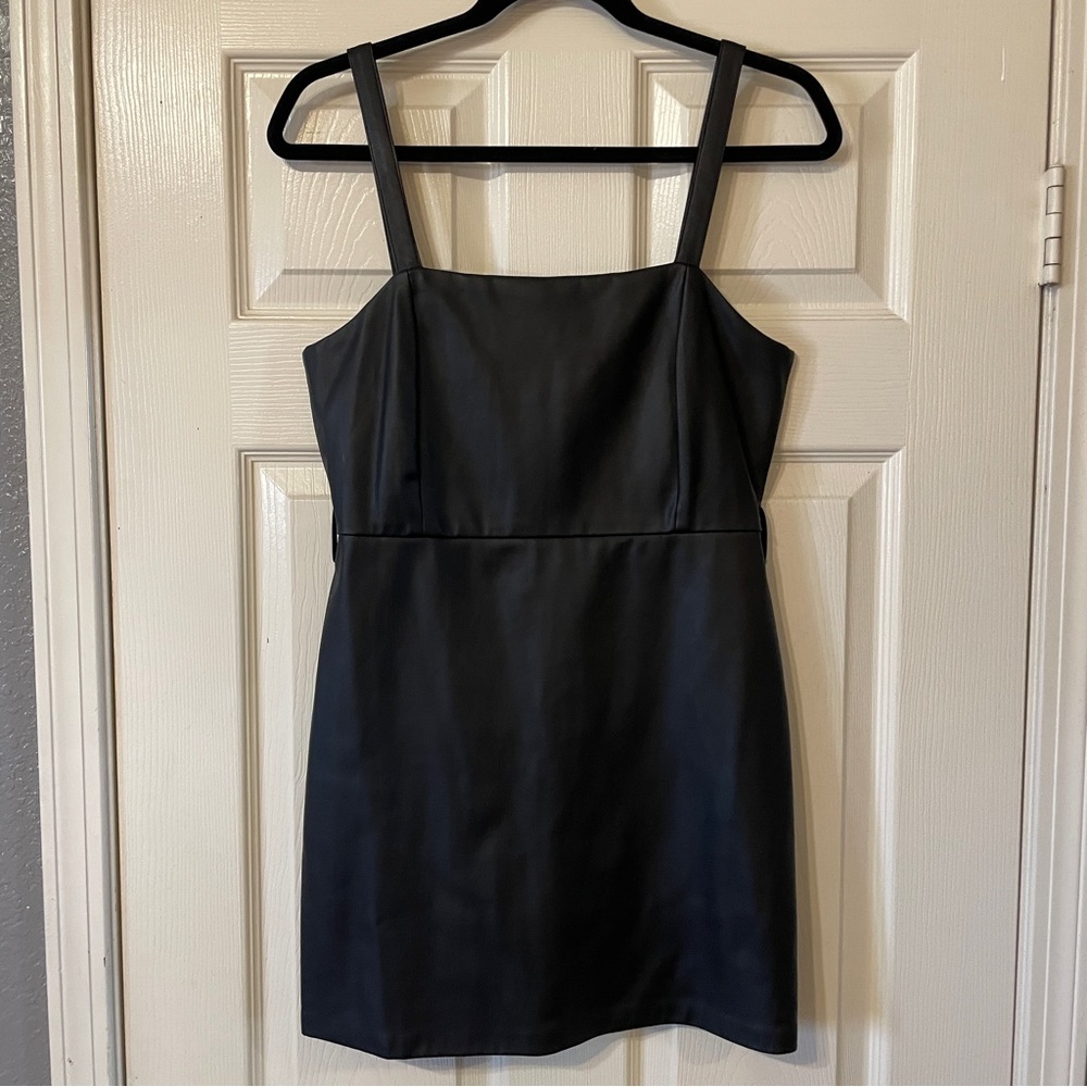 black mini faux leather dress
